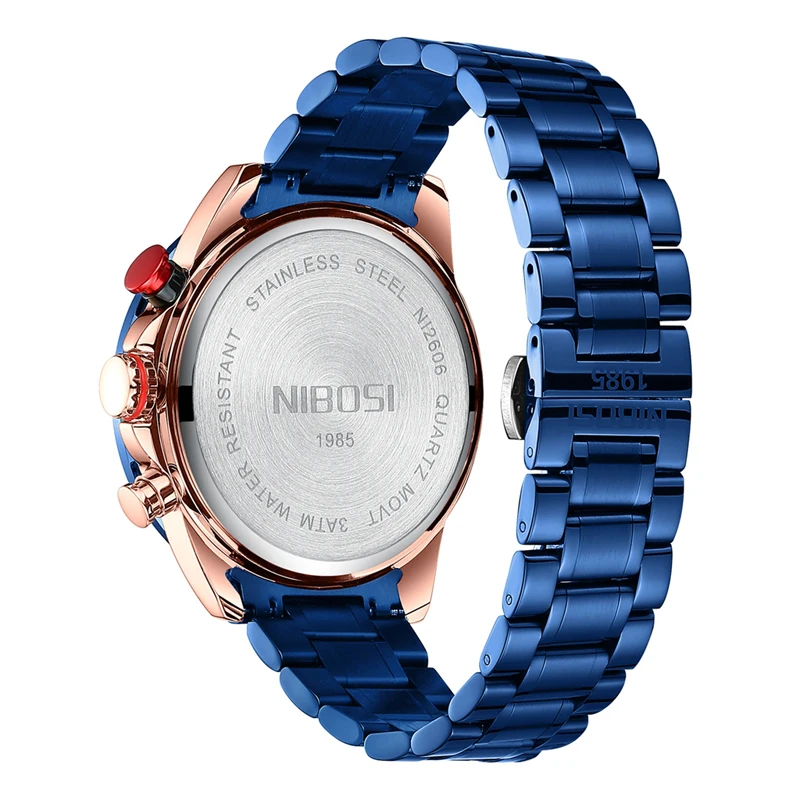 NIBOSI jam tangan kuarsa biru untuk pria, arloji mewah merek terbaik baja tahan karat tahan air olahraga Chronograph mode baru