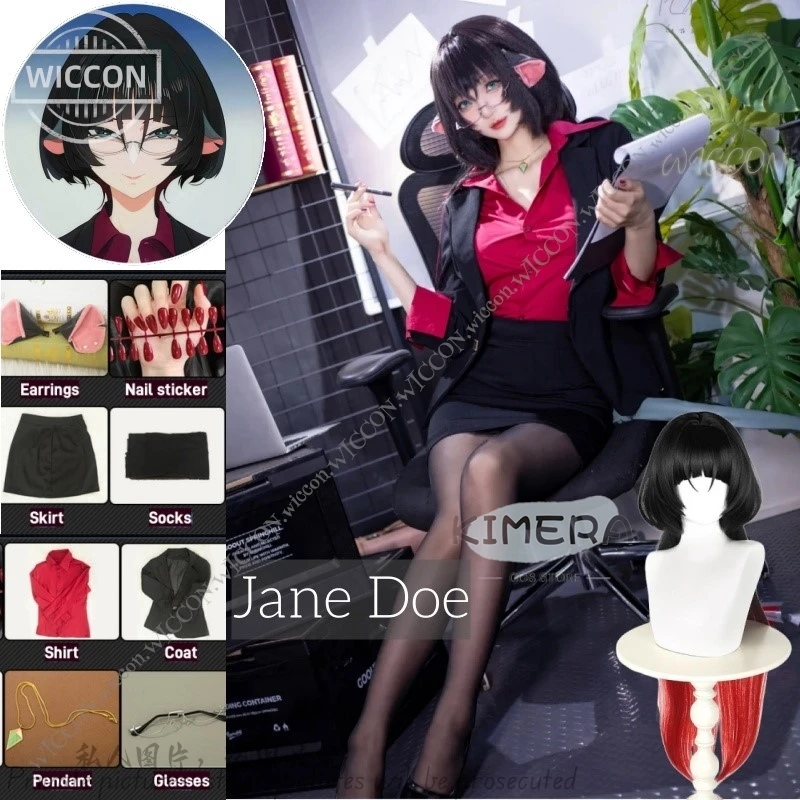 New Jane Doe Role Play Office Worker Cosplay Costume Wig Tail Workwear Woman Skirt Halloween Costume Party Daily Outfit ZZZ Set