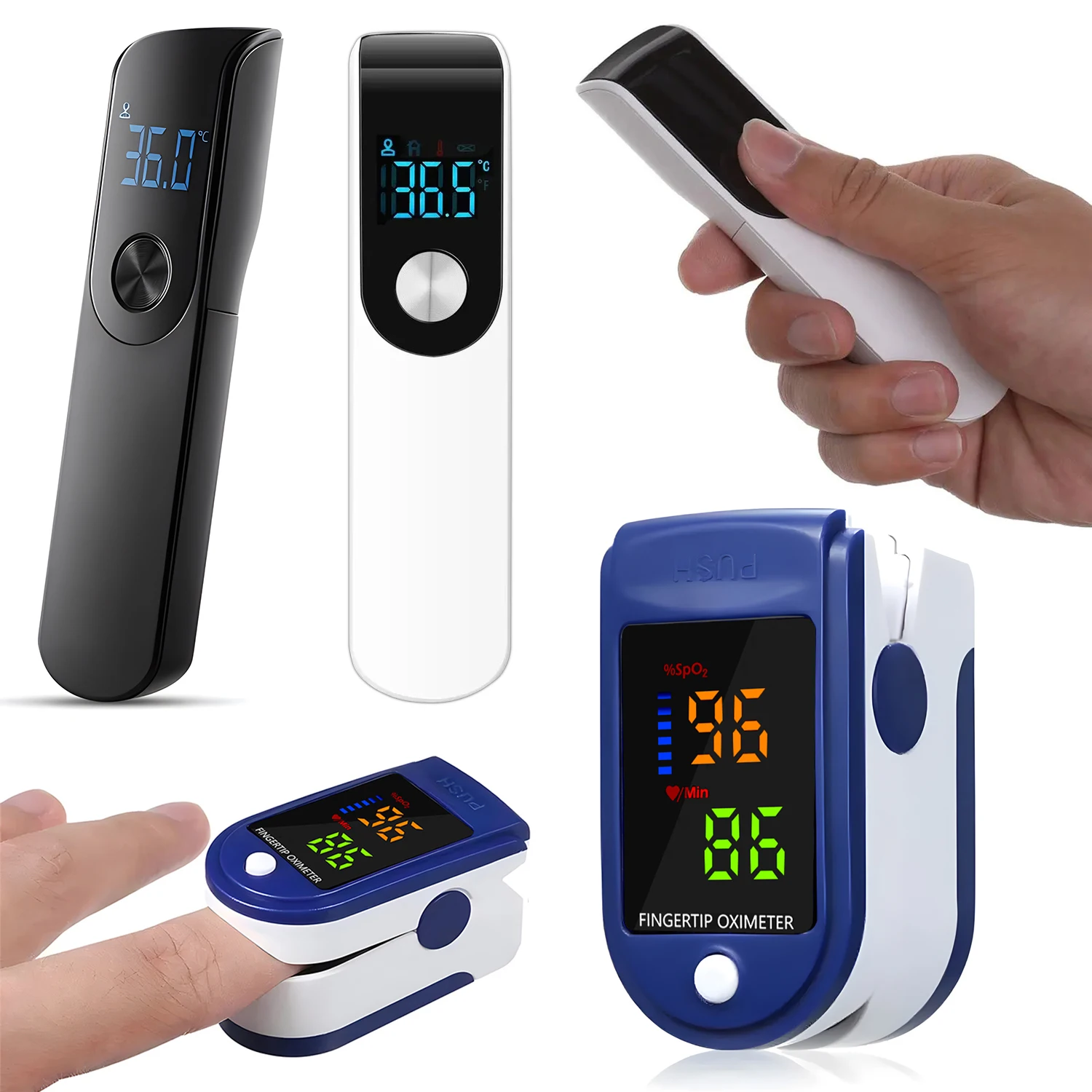Medical Infrared Temperature Test Kit Thermometer Non-contact Forehead Thermomete or Digital Finger Oximeter Blood Oxygen Tool