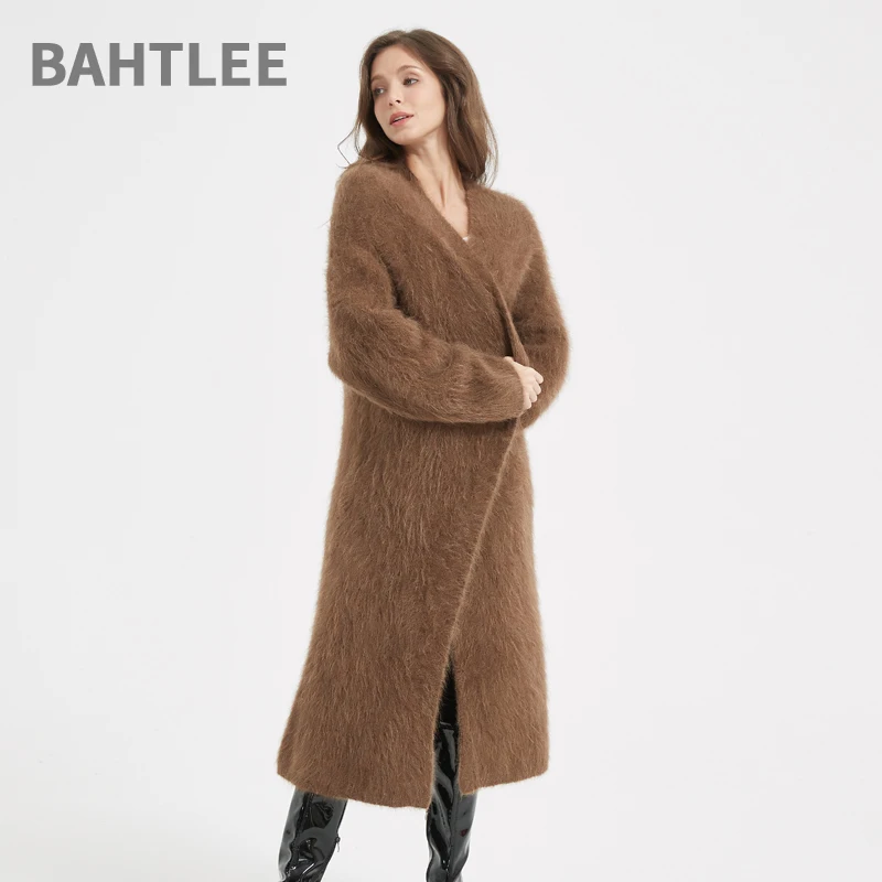 BAHTLEE-Alpaca Wool Cardigan for Women, Super Long Sweater, Long Sleeves, V-Neck Knitted, Jacquard, Winter