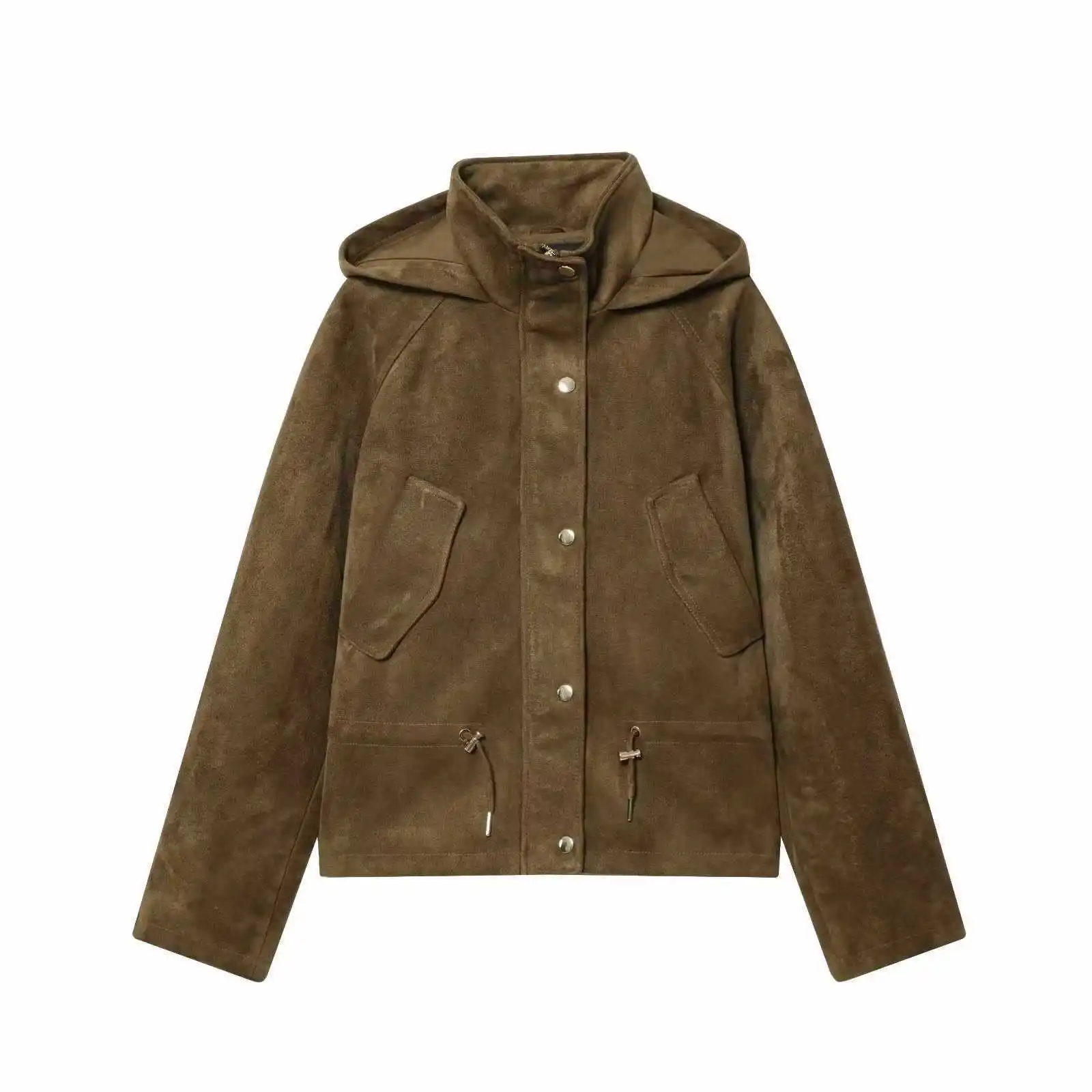 

Fall Fashion Street Style Women's Hooded Stand Collar Faux Suede Effect Jacket Coat Personalized and Stylish Upperwear