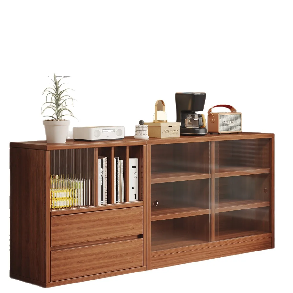 #Solidwood core chest of drawers walnut living room dustproof second-hand storage cabinet drawer storage sideboard combined book