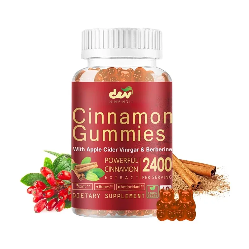 Gominolas de canela de Ceilán, 2400 mg de canela de Ceilán contiene ácido aspartico, cúrcuma, vinagre de manzana y melón amargo