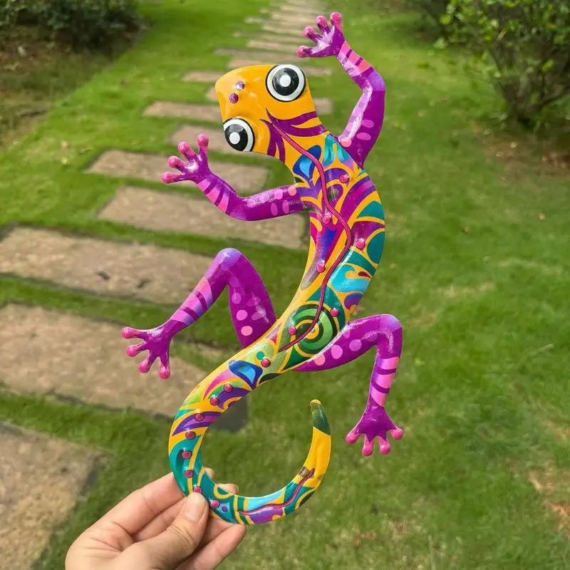 

Gecko Wall Decor Metal Gecko Outdoor Decor 4 Pieces Gecko Garden Sculptures Crawling Colorful Home Decoration For Indoor &