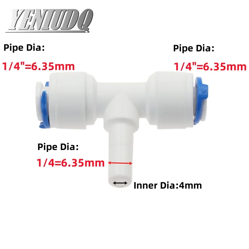 Reverse Osmosis 1/4 3/8 Hose Connection Quick Coupling Stem L Straight Tee RO Water Aquarium Plastic Joint Pipe Fitting