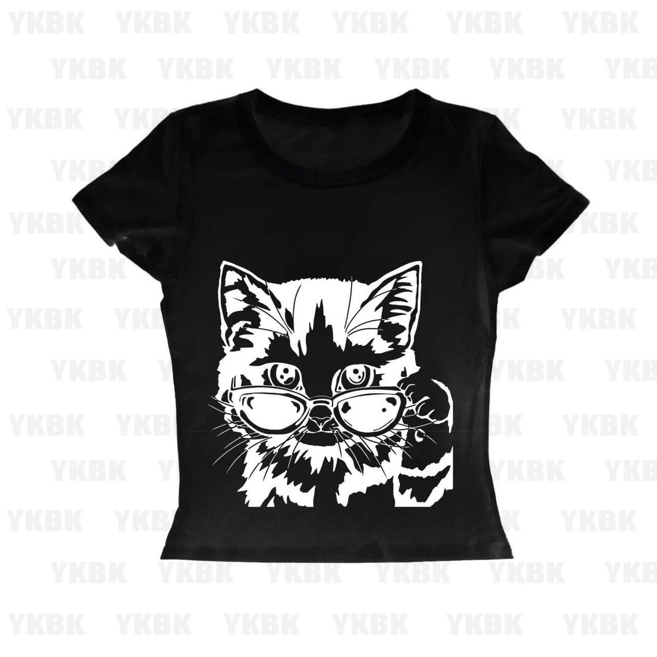 

Футболка с принтом в стиле хип-хоп, харадзюку, с креативным рисунком кота, универсальная, с коротким рукавом, в стиле Y2K, уличная одежда, готическая классика