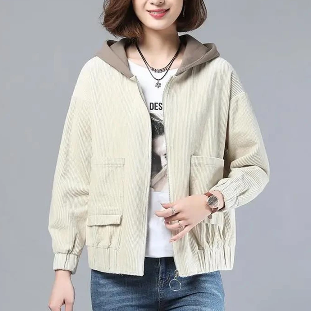 

Hooded Coat For Casual Wear Autumn Women's Jacket Corduroy Jacket Autumn Style Coffee Spring Autumn Loose Jacket