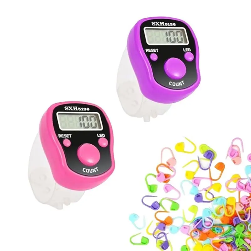 

LED Digital Row Counter And Stitch Counters 2 Pcs For Knitting Sewing Crochet Stitch Markers 50 Pcs-[Toolmr A83]