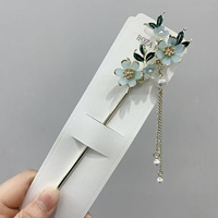 New Chinese Style Alloy Hair Sticks Forks Flower Designs Pearls Pendant Hairpins Side Clips Women Girls Hanfu Dress Hair Jewelry