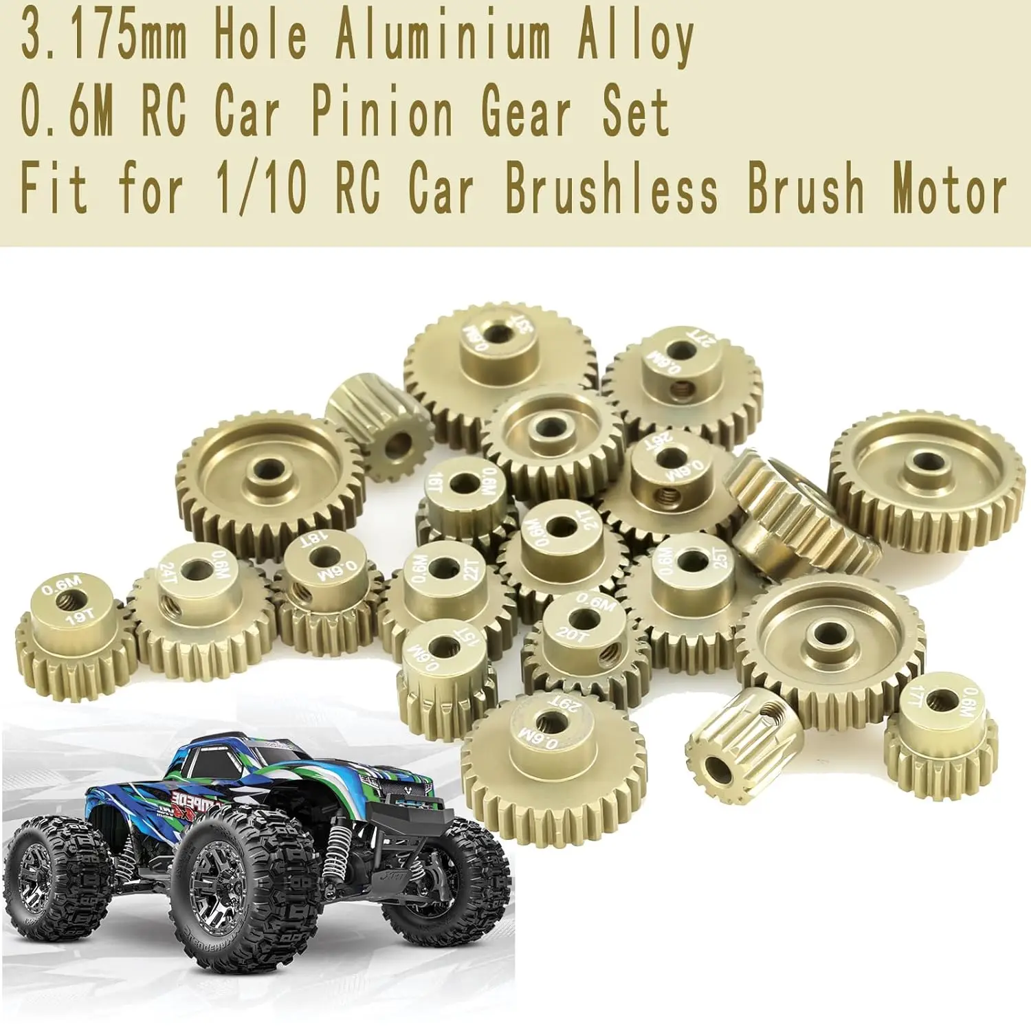 

M0.6 Pinion Gear Set 3.175mm 13T-33T 5PCS 7075 Aluminum Alloy Metal Pinion Motor Gear for 1/10 RC Car Brushless Motor