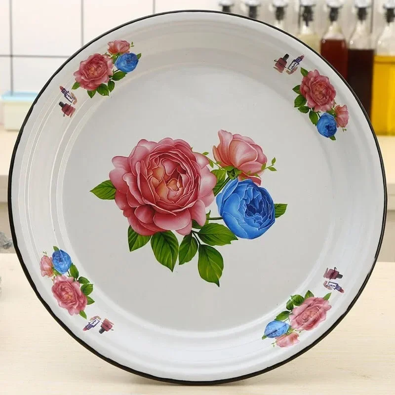 40cm Thickened Enamel Tea Plates Saute Spicy Chicken Iron Porcelain Plates Soup Plate Fish Plates Fruit Flower Bowls Salad Bowl