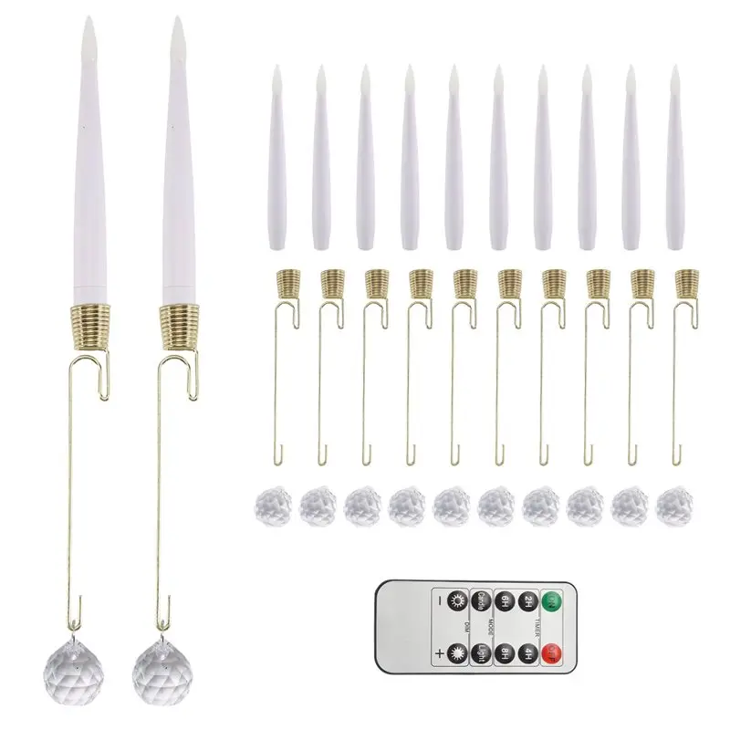 

AC23-Flickering LED Short Taper Candles 0.5" X 6" 12Pcs Remote Control Flameless Warm Light With 12 Crystal Ball Hooks Candlesti