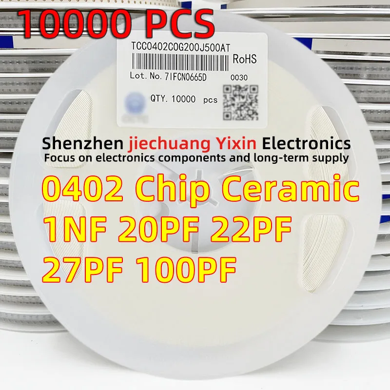 Chip Ceramic Capacitor 0402 20P 22P 27P 47P 100P 1NF 1000P 50V 5% accuracy COG(NPO) material 1005 Capacitance 10000pcs