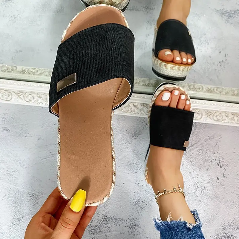 New Women Slippers Casual Solid Color Bowknot Platform Flat Shoes Fashion Braided Straps Outdoor Walking Sandals Zapatilla Mujer