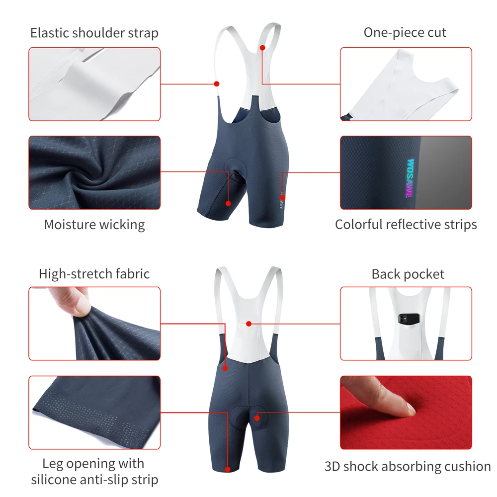 WOSAWE Men Cycling Bib Shorts Men's Breathable Mtb Road Bike Tights Race Summer Shorts Elastic Interface - Image 5