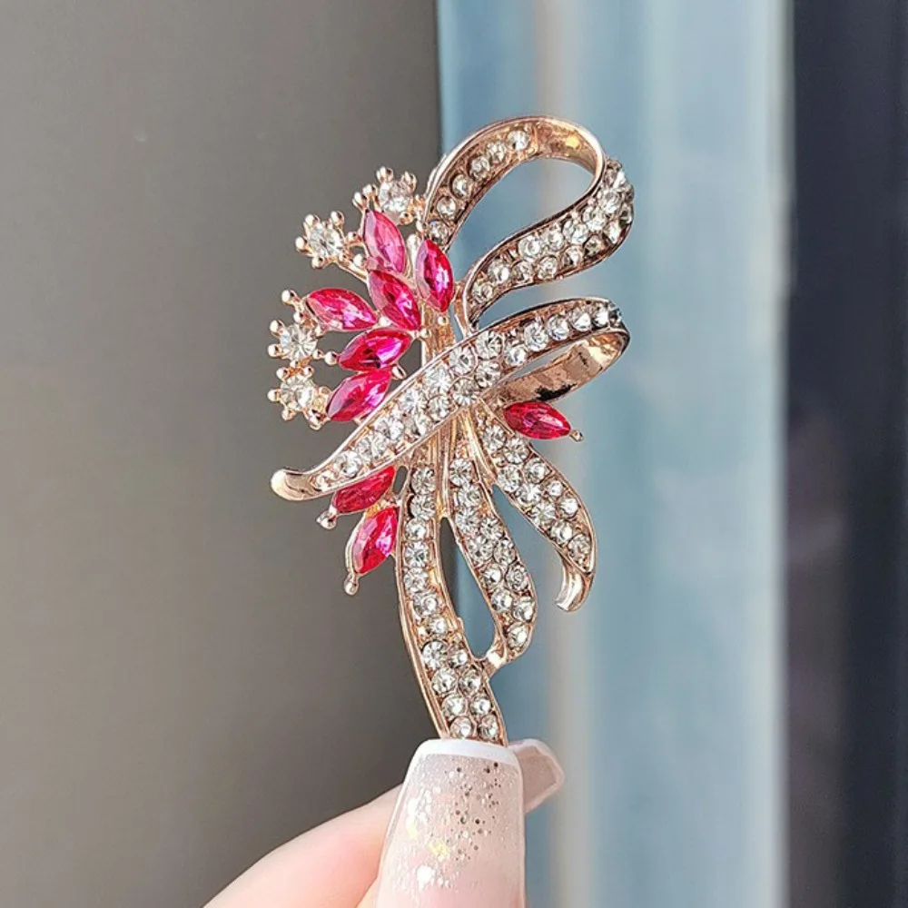 Elegant Rhinestone Bauhinia Brooches Alloy Crystal Flower Brooch Lapel Pin Corsage Wedding Jewelry for Women Bouquet Bijoux