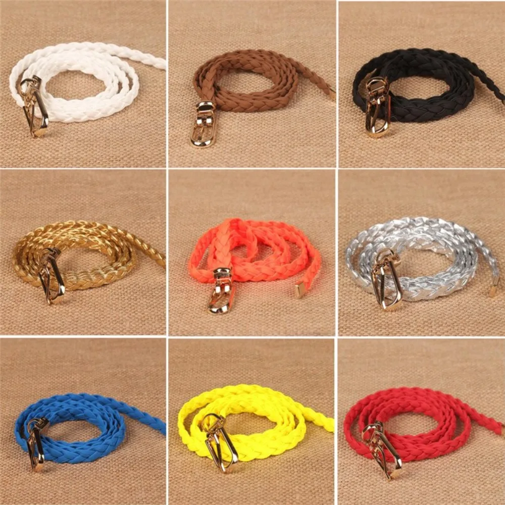 Womens Slim Belts Braided Waist Band Alloy Buckle Fashion Accessories Straps for Women Dresses Pants Skirts Ceinture Femme