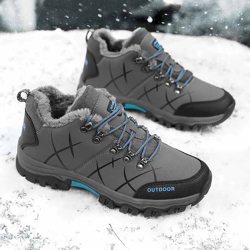 

Men's Boots Brand Men Winter Snow Boots Waterproof Leather Sneakers Super Warm Outdoor Male Hiking Boots Work Shoes Size 39-47