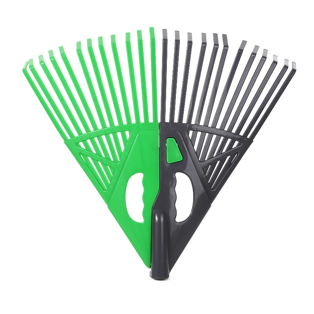 Lawn Care Rake for Gathering Leaves and Grass Clippings Quickly Using Wide Fan Tine Arrangement and Sturdy Shaft Support