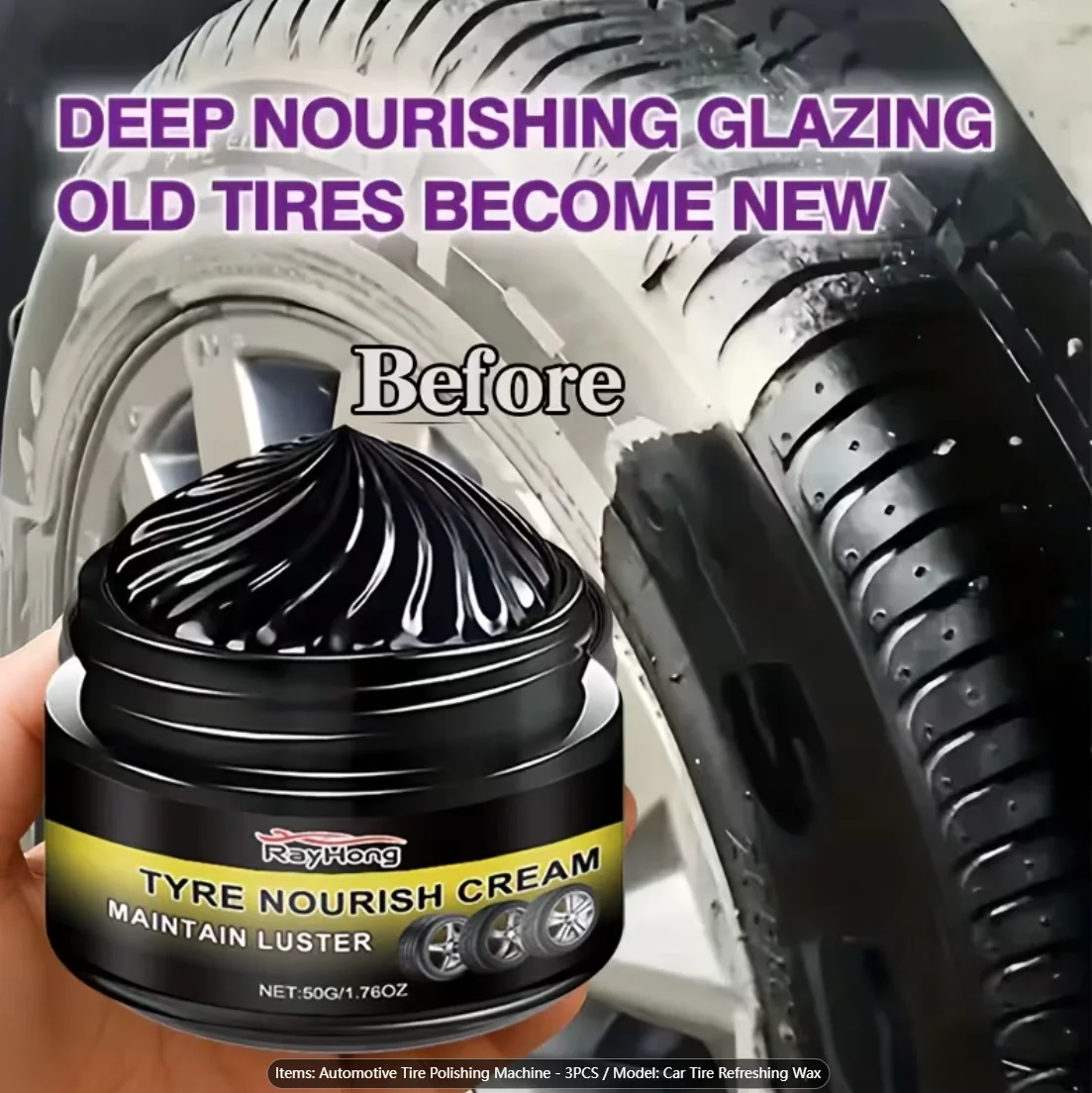 Car Tire Shine Wax & Brightener, Waterproof Protectant for Tires & Plastic Parts, Premium Polish, Long-lasting Anti-UV & Anti-Ag