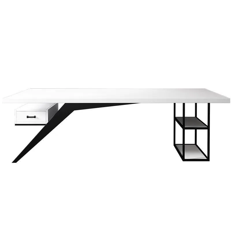 Wrought iron solid wood desk, simple modern creative computer desk