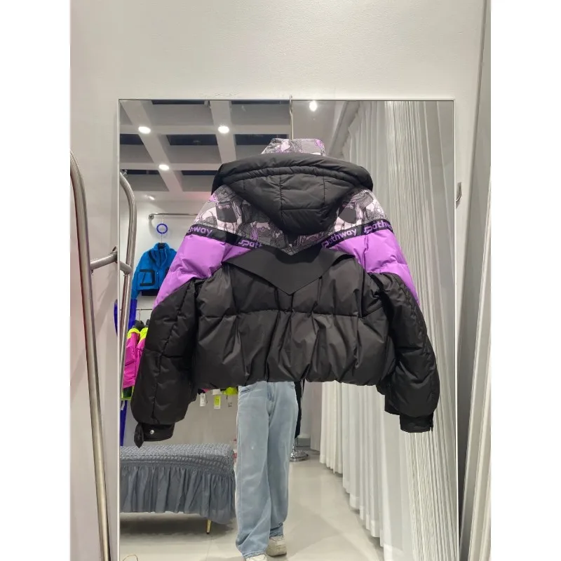 New Letter-style Down Jacket for Women Short Hooded Thick Jacket Fashionable and Trendy Brand Color-blocking Top Women’s Wear