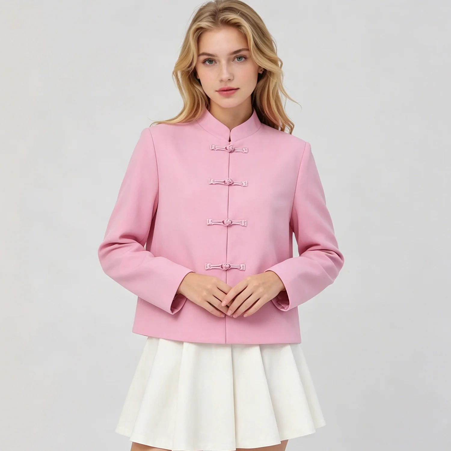 PUAL  Chinese Frog Button Stand Collar Jacket Women Vintage Tang Suit  Elegant Long Sleeve Outerwear Daily Casual Chic Blazer