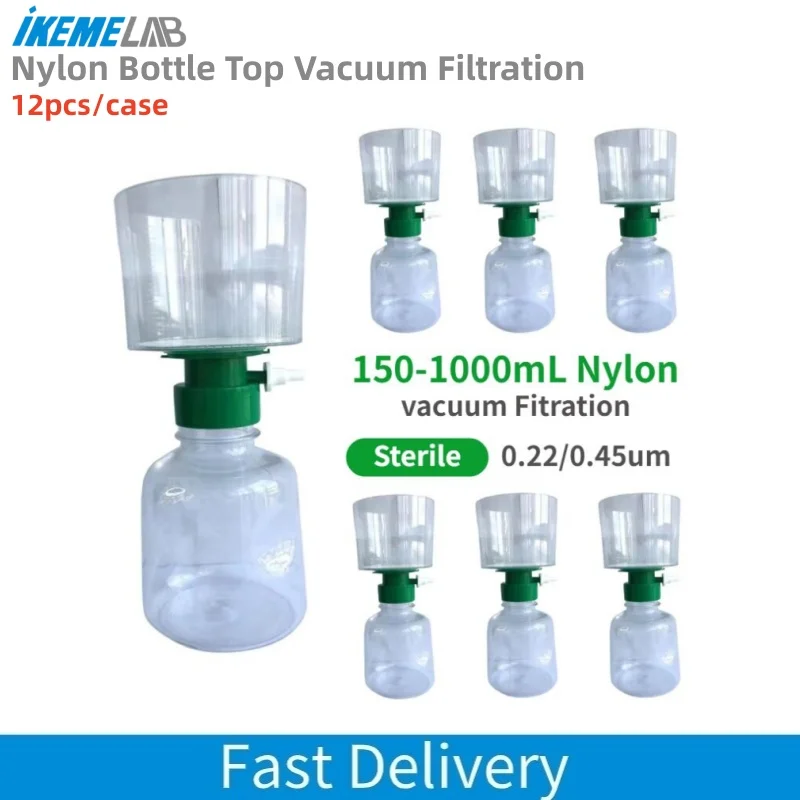 IKEME 12PCS Lab Sterile Disposable Vacuum Filter Units Nylon Membrane Bottle Top Vacuum Filtration 0.22/0.45μm