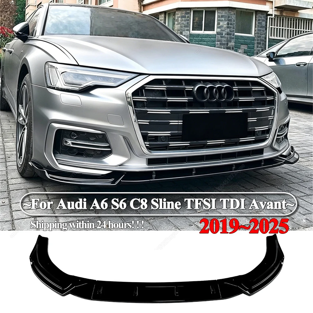 

Car Front Bumper Lip Chin Spoiler Splitter Protector Cover Bodykits For Audi A6 S6 C8 Sline TFSI TDI Avant 2019-2025 ABS Tuning
