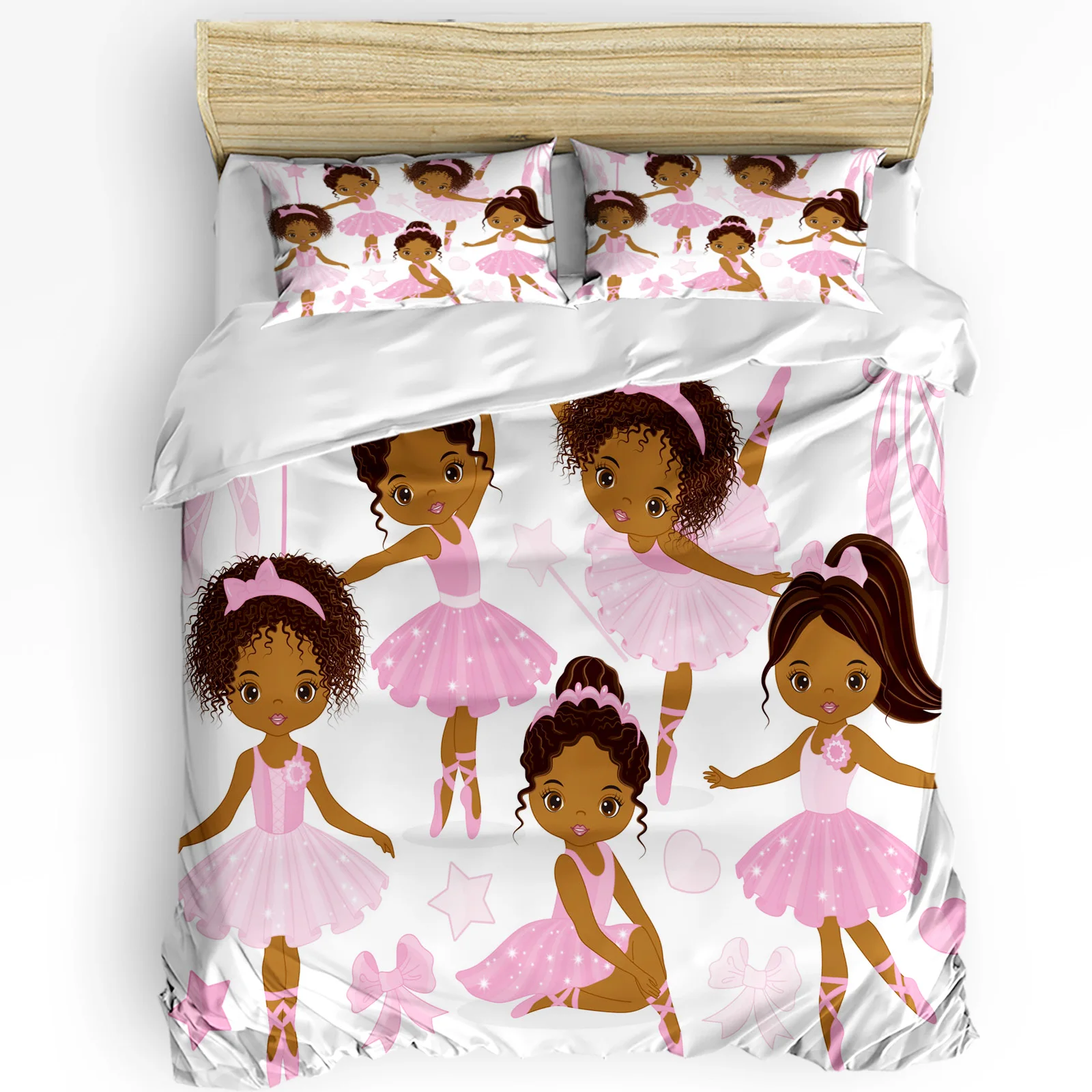 

Ballet Girl Stars Bow Cute Pink White Bedding Set 3pcs Duvet Cover Pillowcase Kids Adult Quilt Cover Double Bed Set Home Textile