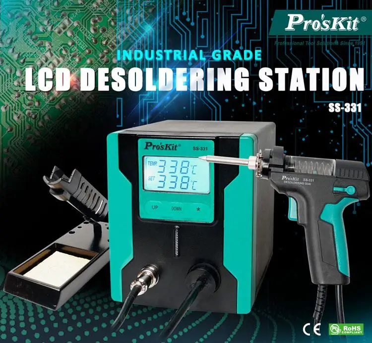 Pro'sKit SS-331H ESD LCD Digital Electric Desoldering Pump BGA Desoldering Suction Vacuum Solder Sucker Gun Auto Sleep 110v/220v