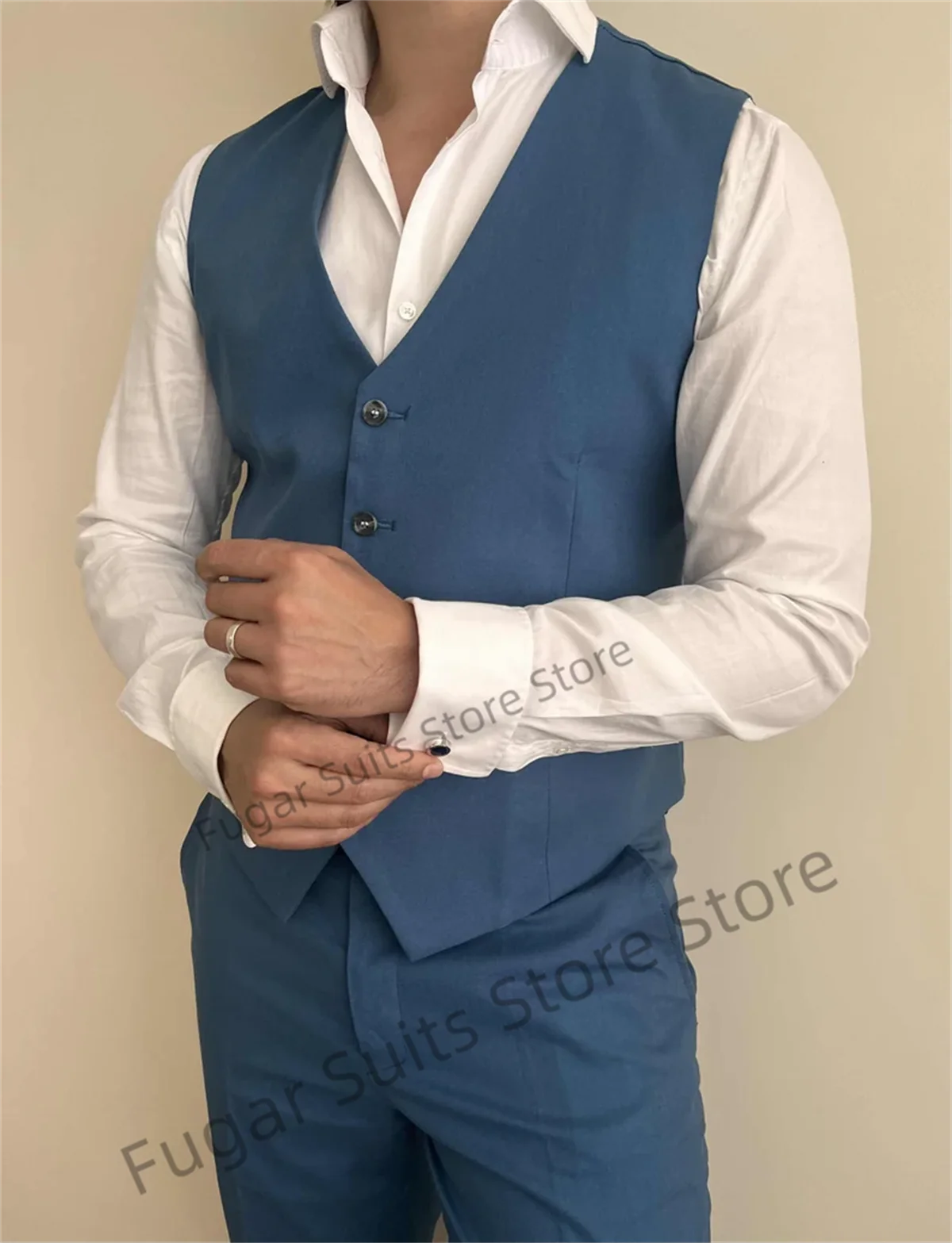 2023 Handsome Fashion Blue Wedding Suits For Men Slim Fit Notched Lapel Formal Groom Tuxedos Casual 3 Pcs(Blazer+Vest+Pants)