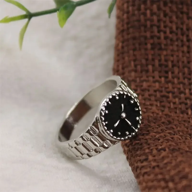 2003 New Fashion Korean Minimalist style Ins Style Watch Appearance Ring for Women and Men Business Style Time Theme Ring