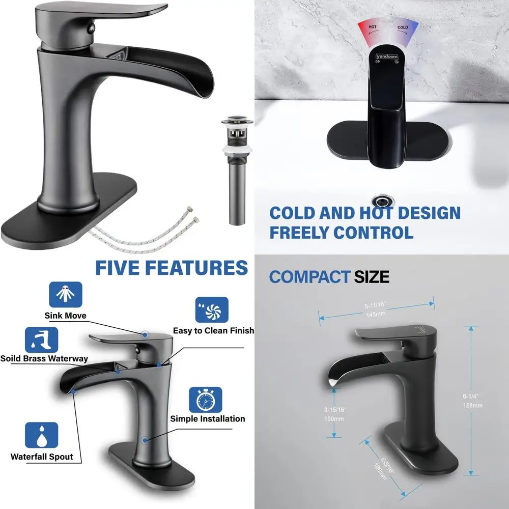 

Black Matte Single Handle Deck-Mount Faucet with Pop-Up Drain for Farmhouse Vanity, RV, and Vessel Sinks