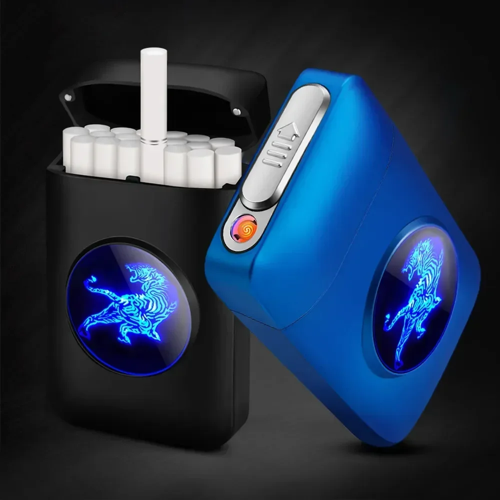 Innovative LED Light Screen Cigarette Box, USB Rechargeable Electronic Cigarette Lighter, Can Hold 19 Standard Cigarettes