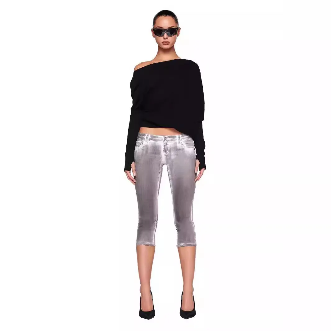 

Fashionable Long Sleeve Thumb Hole Single Shoulder One Two Wear Thumb Sleeve Long Sleeve Versatile Top for Women