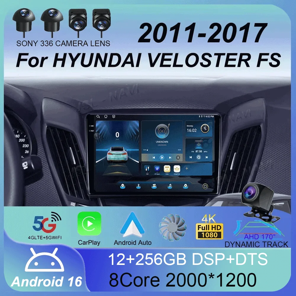 Android 16 9 Inch Car Radio For HYUNDAI VELOSTER FS 2011-2017 Multimedia Video Player 5G DVD Wifi CPU Navigation Stereo Receiver