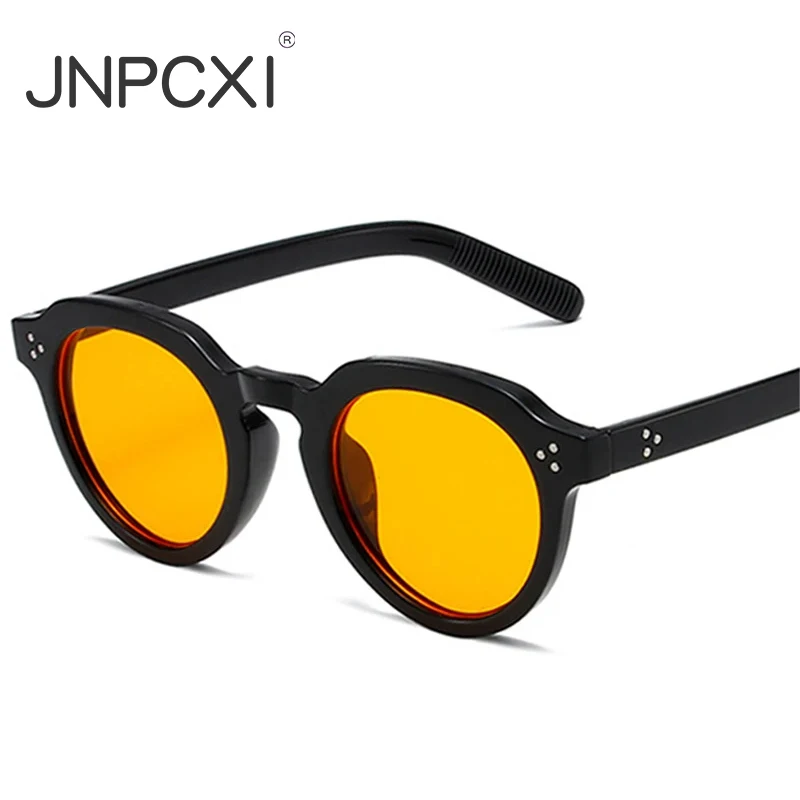 JNPCXI Occhiali da sole ovali Donna Moda Trasparente Nero Arancione Tonalità Retro Rivetti Uomo Punk Trending Occhiali da sole UV400