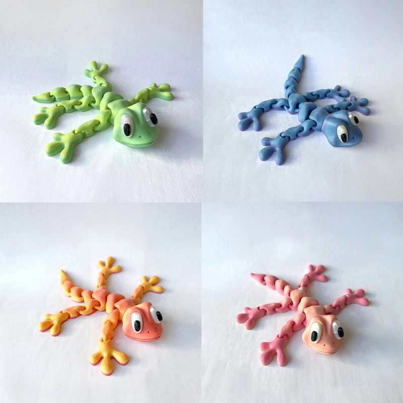 1pc 3D Printing Gradient Gecko Figures Multi-joint Movable Simulation Animals Ornament For Home Accessories Kids Gift Toys