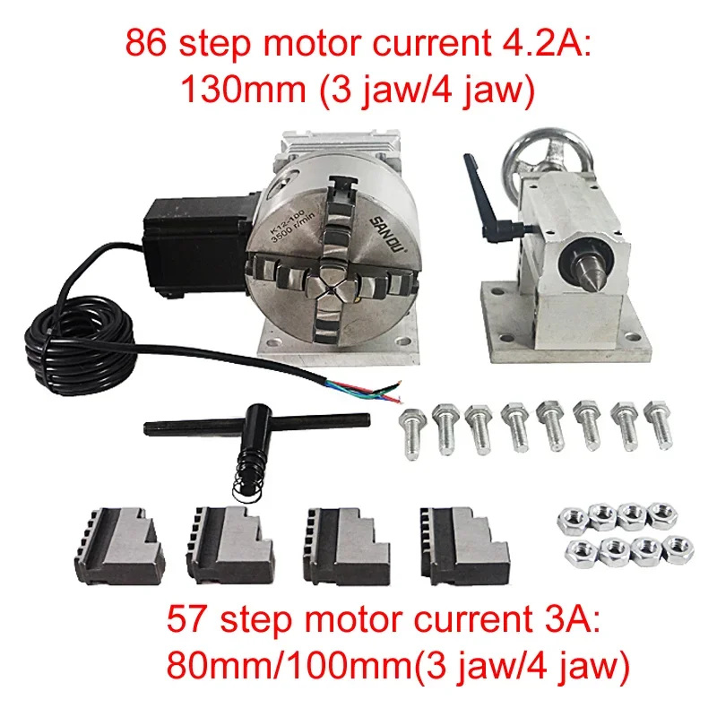 

Rotary 4th Axis Tailstock CNC Router Dividing Head Three-Dimensional Sculpture Take 80 Fix with 3/4 Jaw 80/100/130MM Chuck