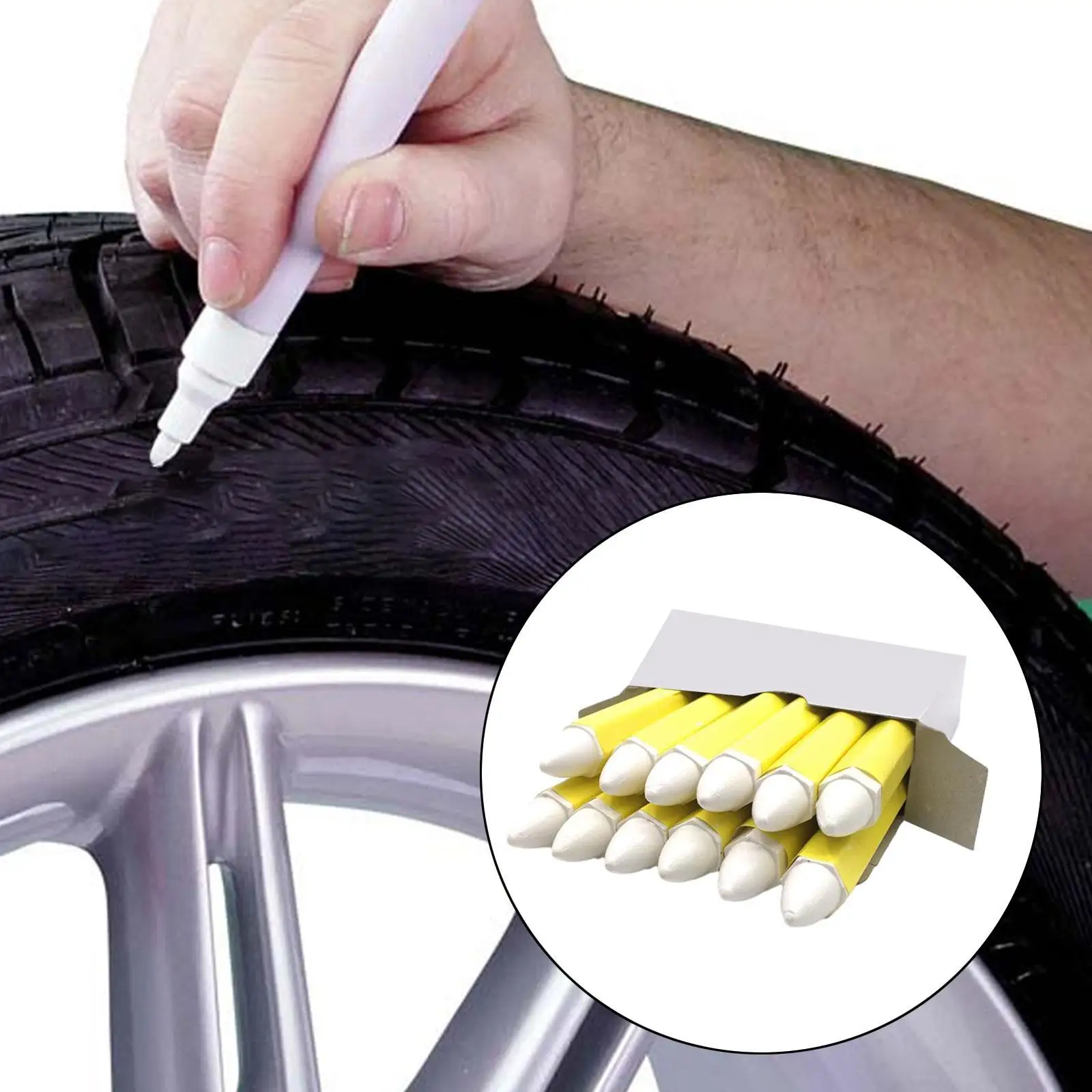 

12Pcs White Tire Marker Paint Pen for Car Tires Tire Paint Stick Car Tire Crayon Marker