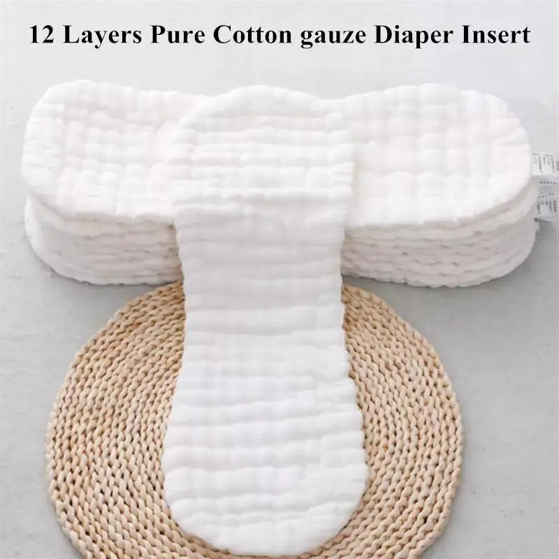 5Pcs 12-Layer Pure Cotton Baby Nappies Washable Reusable Peanut Diaper Insert Liners Cloth Diaper Nappy