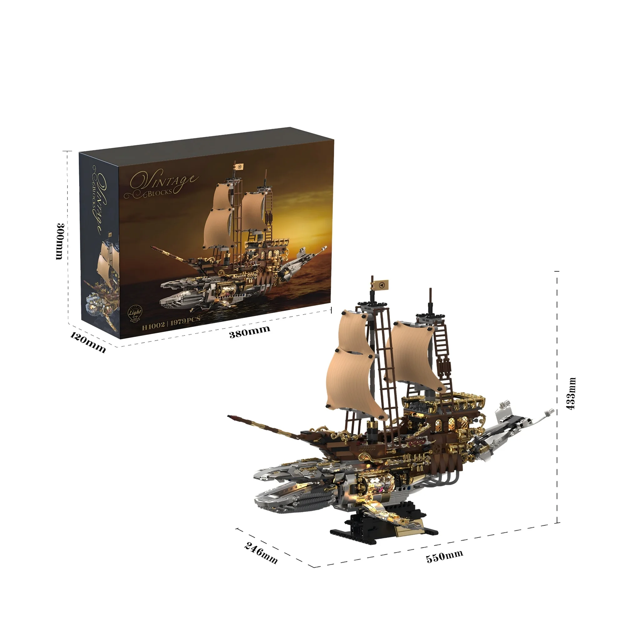 

Retro Steamboat Building Blocks Kit with Lights Collectible Desktop Decorations Toys Birthday Holiday Gift for Adults and Kids