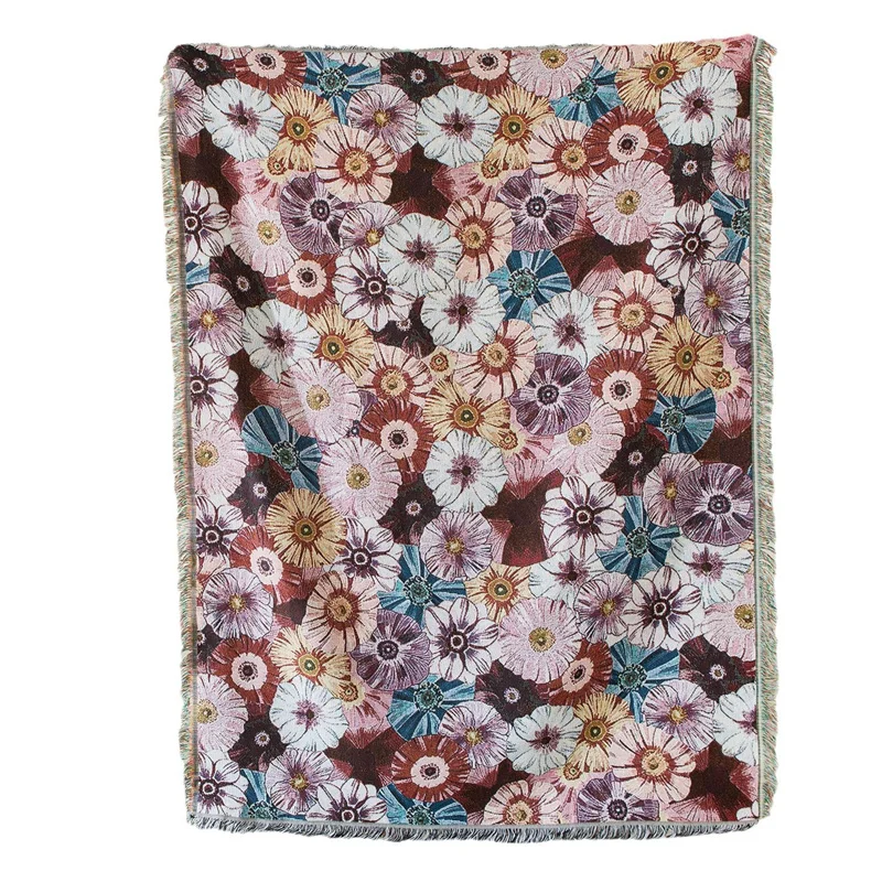 Bohemian Bedding Floral Design Reversible Throw Blanket Jacquard Fringed Throwing Blanket for Sofa Cover Carpet Fringe Tapestry