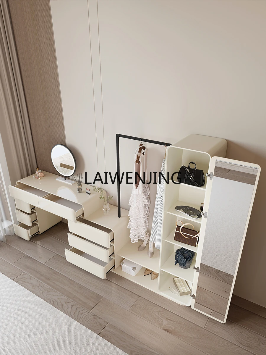 MJY solid wood makeup table coat rack bedroom full mirror storage bedside dresser