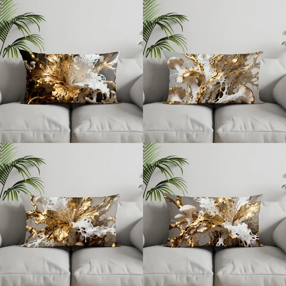 

2D-подушка с абстрактным золотисто-белым рисунком, подходит для дивана, спальни, автомобиля, наволочка, прямоугольная подушка для спины