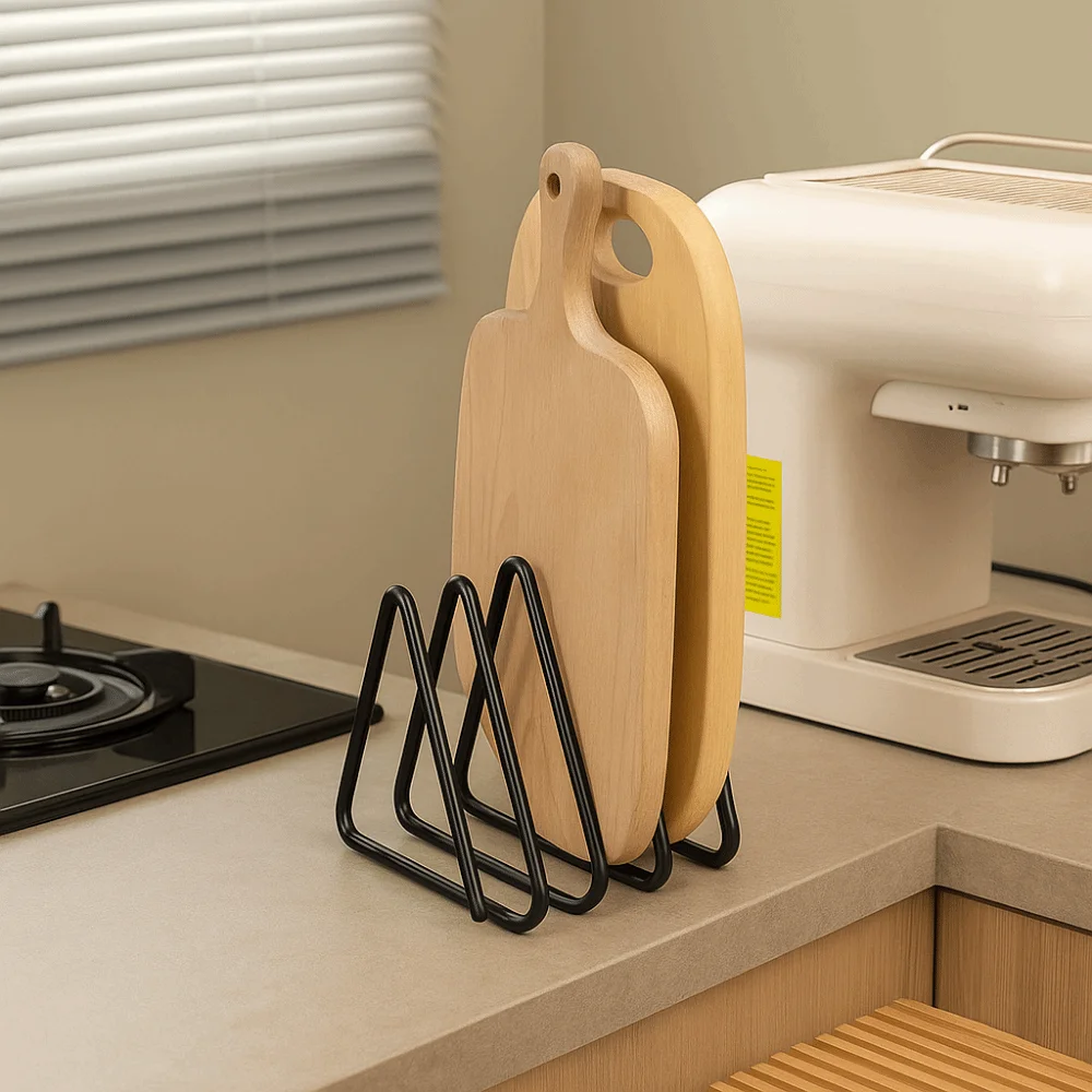 

Metal Cutting Board Storage Rack Wear-resistant Space Saving Triangle Frying Pan Rack Anti-rust Cutting Board Organizer Butcher