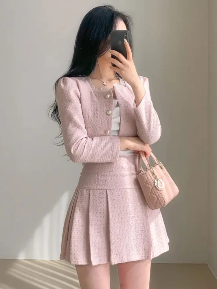 Women Outfit Short Jacket Coat + Skirt 2 Piece Sets Conjuntos Cortos High Quality 2025 spring Small Fragrant Two Piece Set