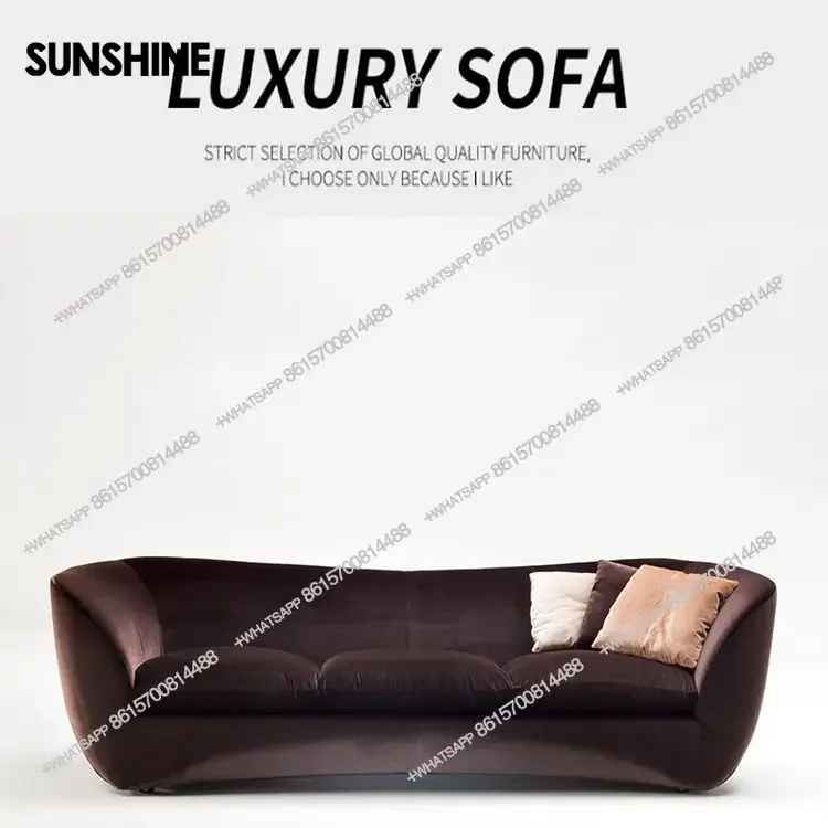 

Modern neoclassical dark brown gray velvet fabric multi-person large apartment living room reception sofa
