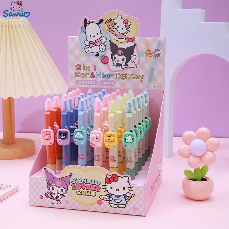 New Labubu Cartoon Sanrio Student Neutral Pen Fluorescent Pen Cute Double Headed Pen Labubu Stationery Student Halloween Gift